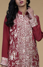 Shiraz Red Parsi Gara Embroidered Jacket Set