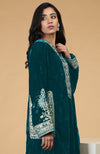 Teal Kashmiri Tilla Embroidered Choga Kurta Set