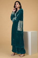 Teal Kashmiri Tilla Embroidered Choga Kurta Set