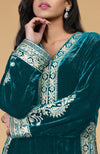 Teal Kashmiri Tilla Embroidered Choga Kurta Set