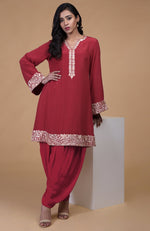 Shiraz Red Parsi Gara Embroidered Kurta Set