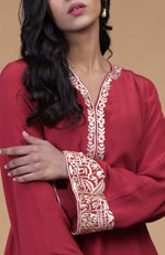 Shiraz Red Parsi Gara Embroidered Kurta Set