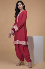 Shiraz Red Parsi Gara Embroidered Kurta Set