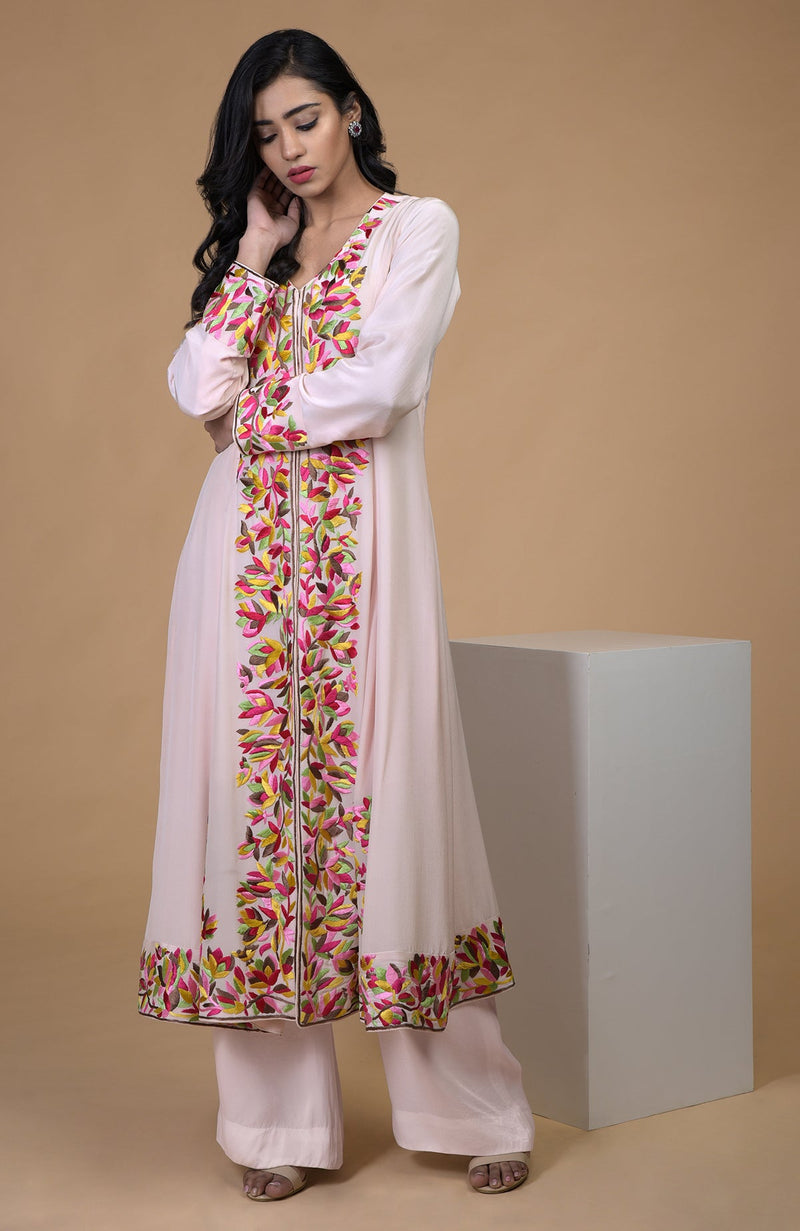 Petal Pink Parsi Gara Embroidered Kurta Set