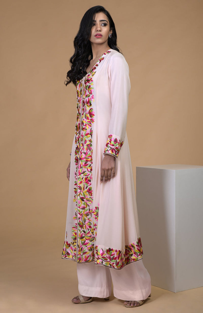 Petal Pink Parsi Gara Embroidered Kurta Set
