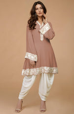 Mocha Mousse  Parsi Gara Embroidered Kurta Set