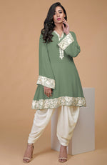 Fawn Ivory Parsi Gara Embroidered Kurta Set