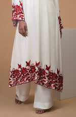 Ivory Red Parsi Gara Embroidered Kurta Set
