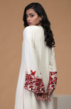 Ivory Red Parsi Gara Embroidered Kurta Set