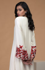 Ivory Red Parsi Gara Embroidered Kurta Set