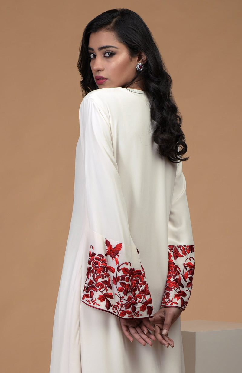 Ivory Red Parsi Gara Embroidered Kurta Set