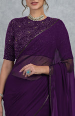 Plum Purple Gold Hand Embroidered Saree & Blouse