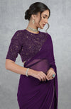 Plum Purple Gold Hand Embroidered Saree & Blouse