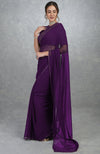 Plum Purple Gold Hand Embroidered Saree & Blouse