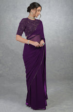 Plum Purple Gold Hand Embroidered Saree & Blouse