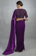 Plum Purple Gold Hand Embroidered Saree & Blouse
