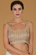 Tara - Champagne Gold Hand Embroidered Saree & Blouse