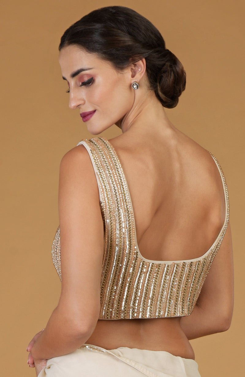 Tara - Champagne Gold Hand Embroidered Saree & Blouse