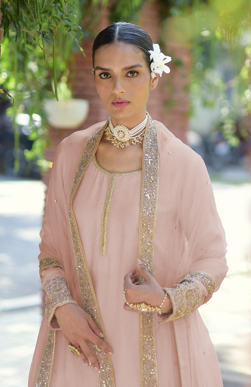 Ivory-Gold Marori Beads & Sequin Hand Embroidered Kurta Set