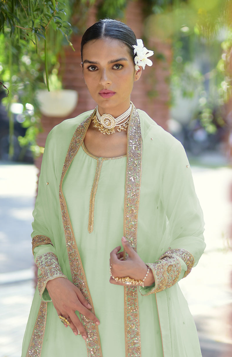 Ivory-Gold Marori Beads & Sequin Hand Embroidered Kurta Set