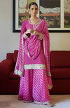 Pink Leheriya Handcrafted Tie Dye & Kashmiri Tilla Sharara Set