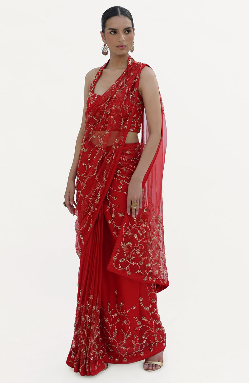 Scarlett Hand Embroidered Draped Saree Set