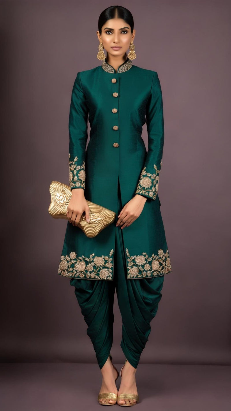 Mehr Embroidered Emerald Green Jacket Set