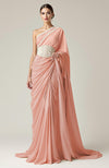 Greek Goddess Powder Blue one-shoulder Pearl Beaded Draped Saree Gown