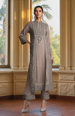 Taupe Beige Bead and Crystal Embroidered Kurta set