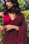 Red Dahlia Sequin Couture Hand Embroidered Saree