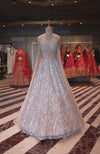 LAILA- Silver Champagne Hand Embroidered Lehenga Set With Cape Sleeves
