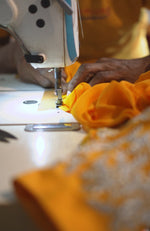 Mustard Draped Skirt Set with Silver & White Embroidery