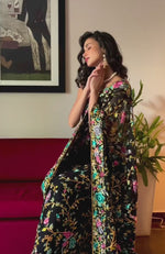 Masterpiece Black Parsi Gara Hand Embroidered Saree