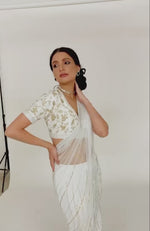 White Shower Sequin & Beads Hand Embroidered Saree