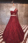 LAILA-  Wine Hand Embroidered Lehenga Set With Cape