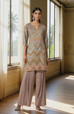 Grey- Mauve Beads and Sequin Embroidered Tunic Kurta set