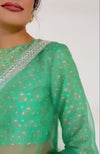 Tara - Mint Hand Embroidered Zardozi Saree & Brocade Blouse