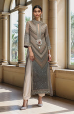 Grey- Beige Bead & Mirror Embroidered Kurta set
