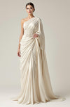 Greek Goddess Blush Pink one-shoulder Pearl Beaded Draped Saree Gown
