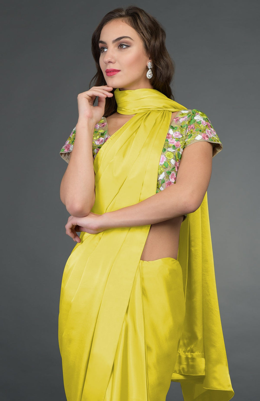 In Full Bloom Yellow Saree with Floral Embroidered Blouse