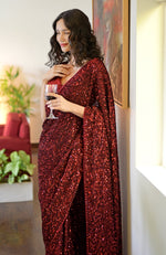 Red Dahlia Sequin Couture Hand Embroidered Saree