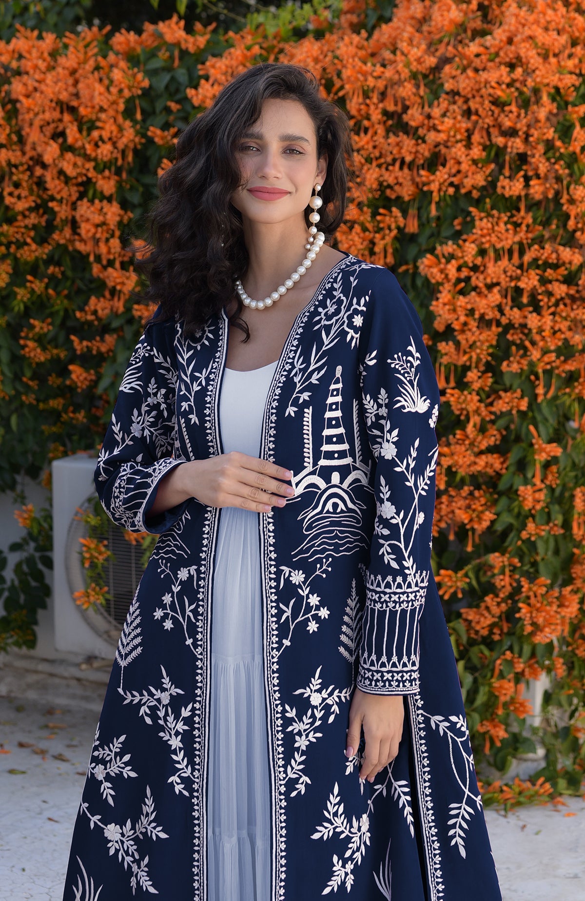 Charcoal Blue Parsi Gara Embroidered Kimono Jacket – Talking Threads